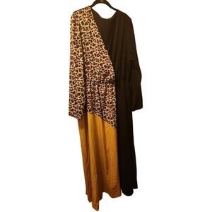 Shein Animal Print Wrap Dress Women's 4XL NWOT Long Sleeve Yellow Black